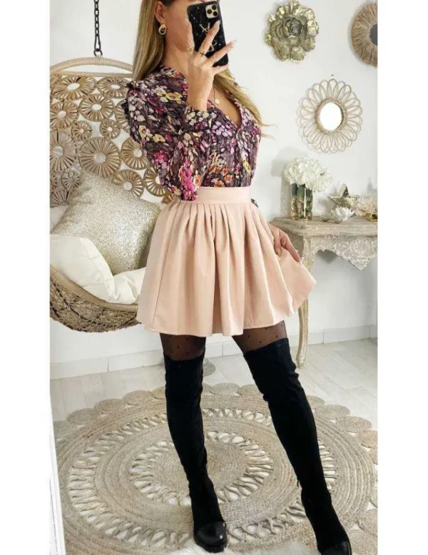 My Look Féminin Ma jupe rose poudré style cuir "patineuse" Clearance