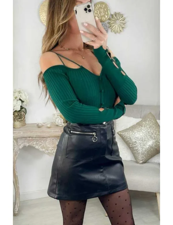 My Look Féminin Ma jupe style cuir noire " poches zippées" New