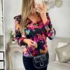 My Look Féminin Ma petite blouse épaules volants "blurred flowers" Hot