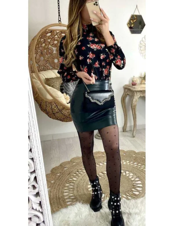 My Look Féminin Ma petite jupe style cuir "vert foncé" Hot