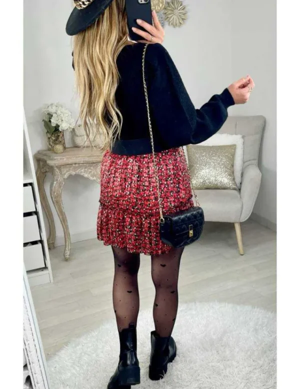 My Look Féminin Ma petite jupe volants & liserés gold "Red flowers" Best