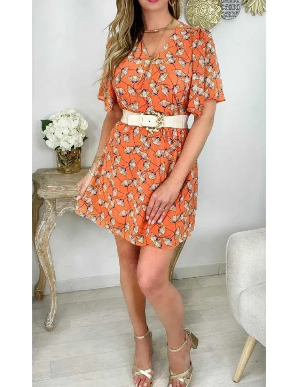My Look Féminin Ma robe en voilage et sa ceinture "orange & flowers" Online