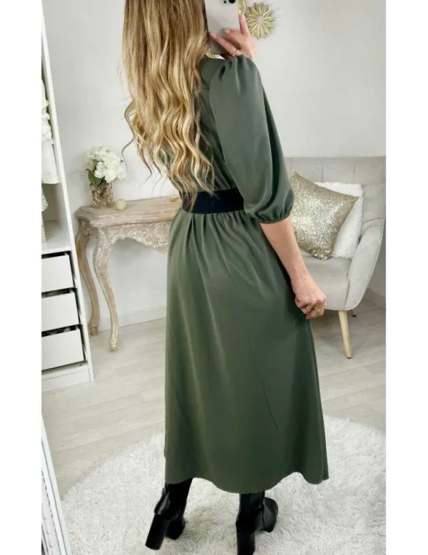 My Look Féminin Ma robe longue kaki fendue & col noué Best