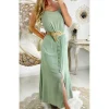 My Look Féminin Ma robe vert amande mi longue "boutonnée et sa ceinture" Fashion