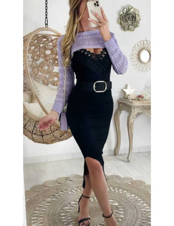 My Look Féminin Ma superbe jupe Black longue fendue côtelée Sale