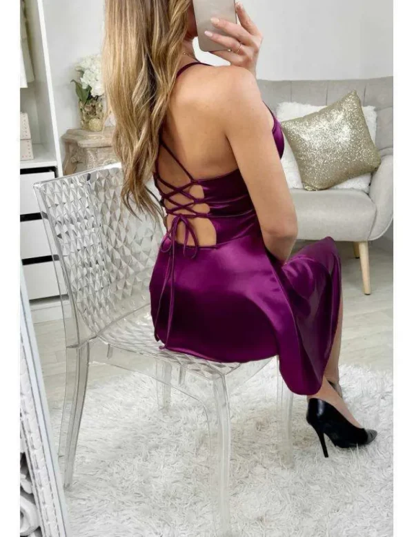 My Look Féminin Ma superbe robe satinée purple "dos lacet" New
