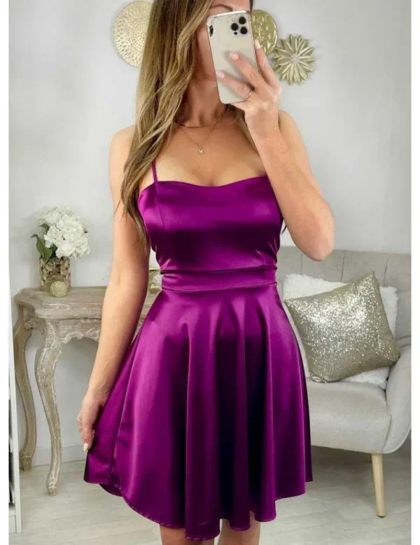 My Look Féminin Ma superbe robe satinée purple "dos lacet" New