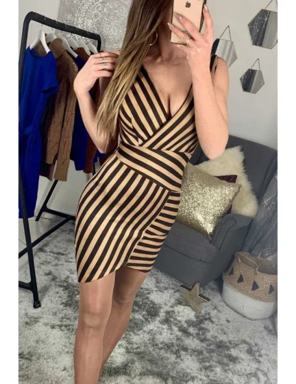 My Look Féminin Ma superbe robe style daim et rayures noires Sale