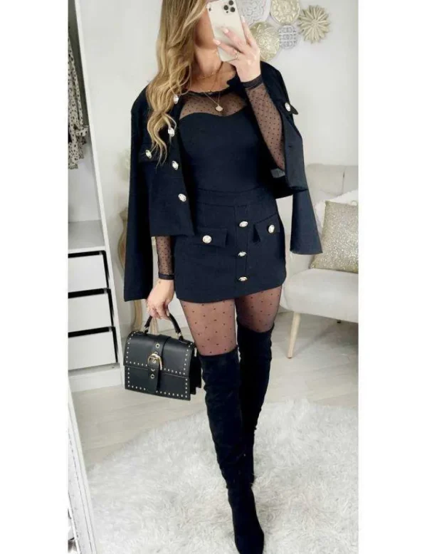 My Look Féminin Ma veste courte noire et boutons dorés Sale