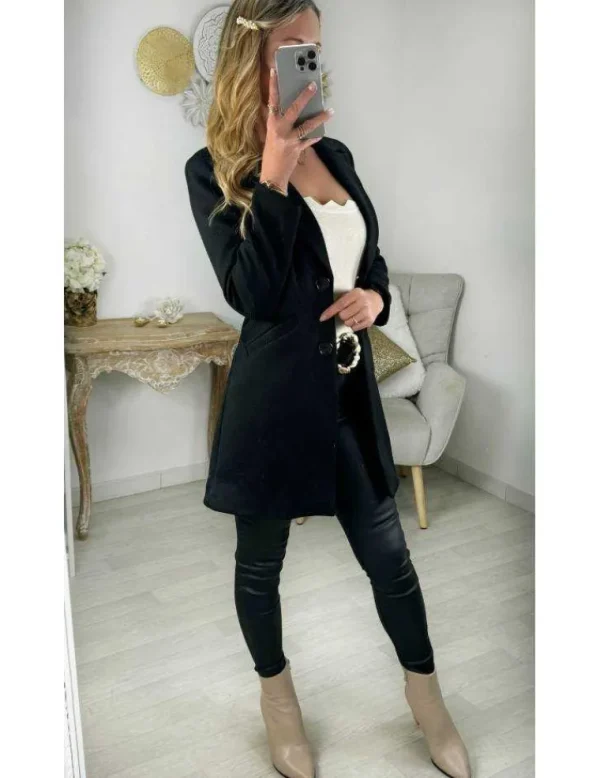 My Look Féminin manteau en lainage boutonné noir Best