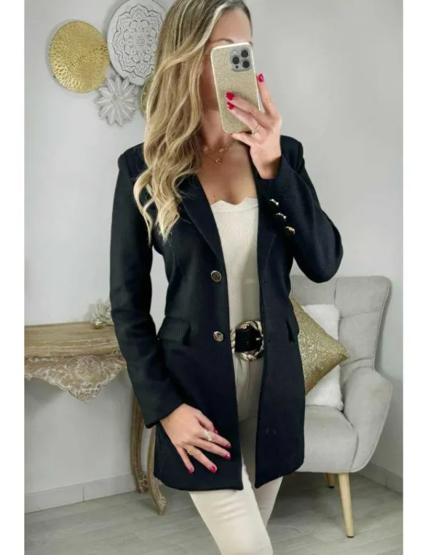 My Look Féminin manteau en lainage noir boutons dorés New