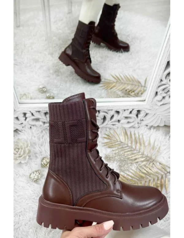 My Look Féminin Mes bottines choco à lacets " bi-matière" Online
