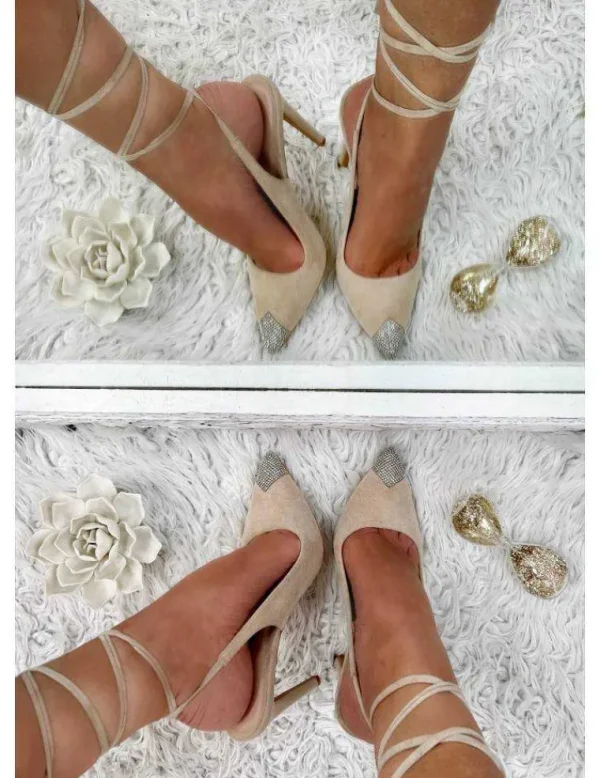 My Look Féminin Mes escarpins beige à lacets " strass" Hot