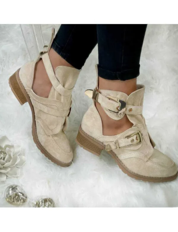 My Look Féminin Mes jolies bottines beige ouvertes style daim " boucles Gold" New