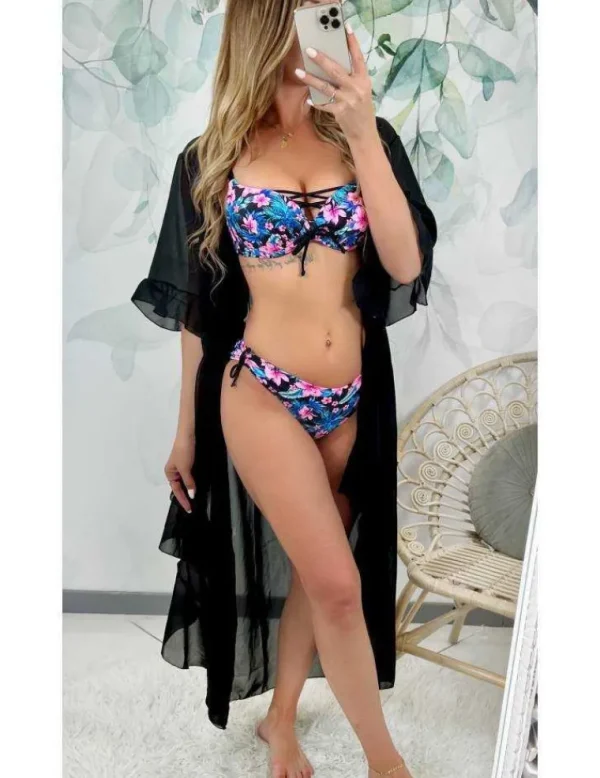 My Look Féminin Mon bas de maillot lacé "Blue/Pink flowers" Best