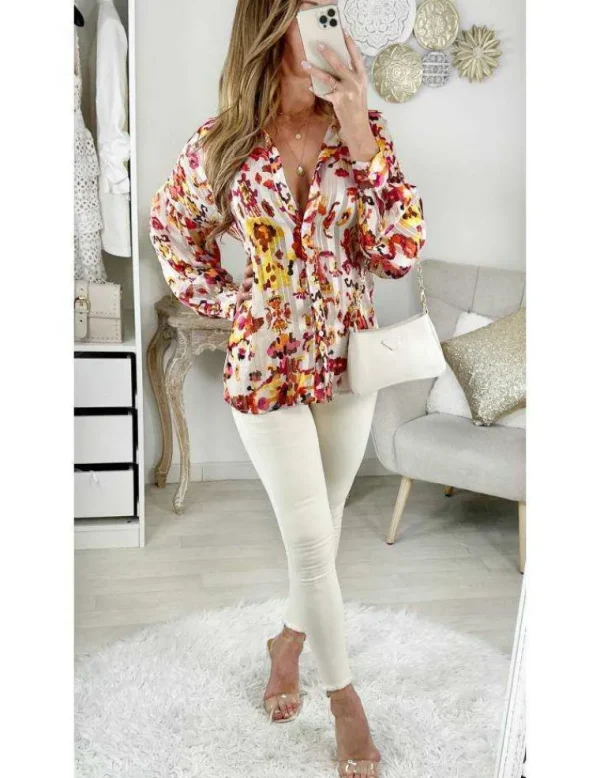 My Look Féminin Mon chemisier en voilage "Pretty flowers & liserés Gold" Best