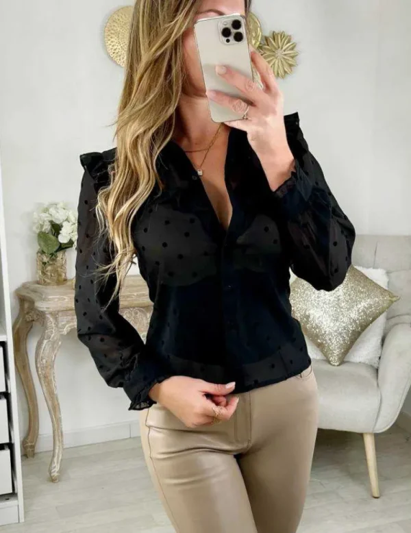 My Look Féminin Mon chemisier en voilage noir & plumetis "petits volants" Online