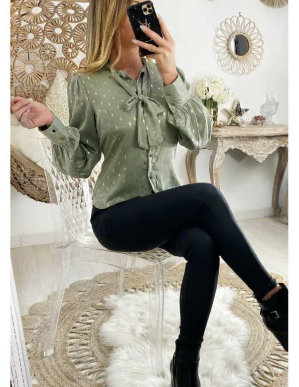 My Look Féminin Mon chemisier imprimé "green & touch gold" Clearance