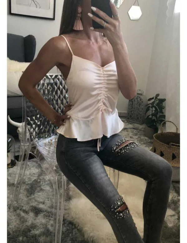 My Look Féminin Mon fabuleux top rose poudré satiné et plissé Fashion