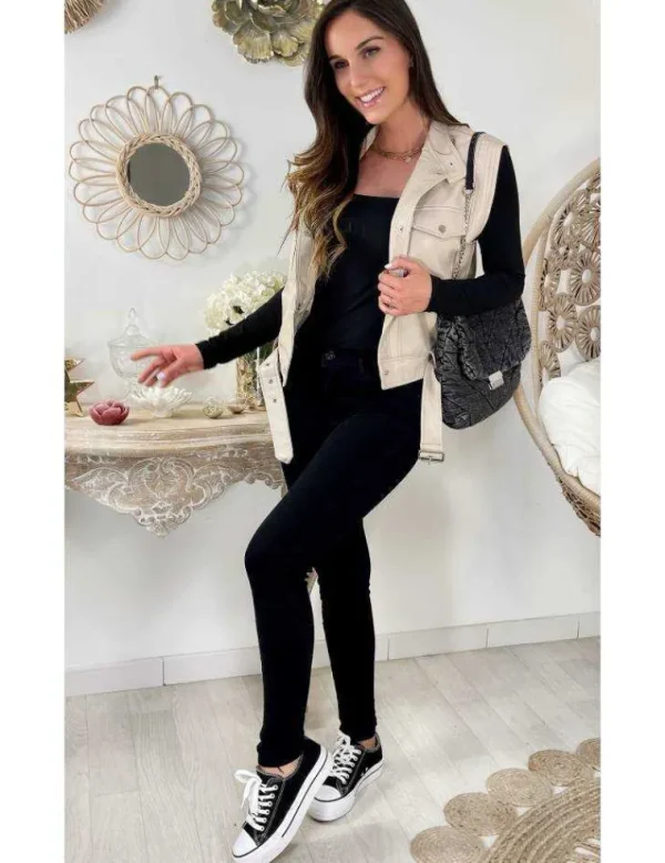 My Look Féminin Mon gilet sans manches beige style cuir "épaulé" Best