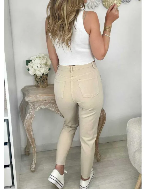 My Look Féminin Mon jeans beige mum " strass pocket" Outlet