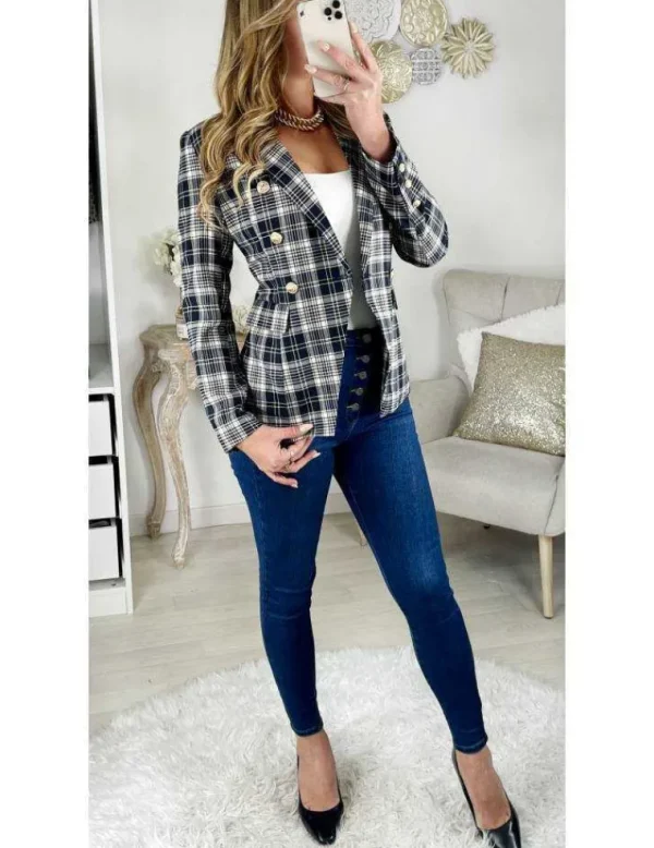 My Look Féminin Mon joli Blazer à carreaux "boutons dorés" Clearance