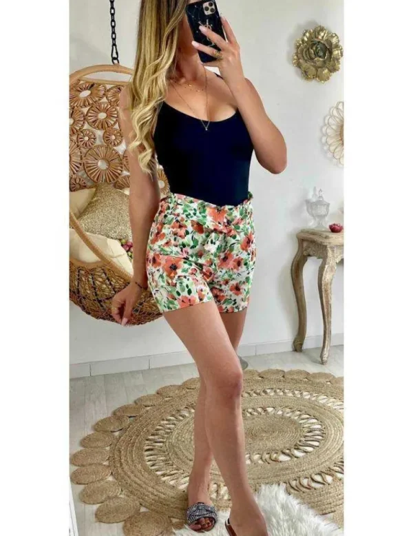 My Look Féminin Mon joli short blanc "fresh flowers" Best