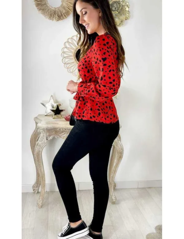 My Look Féminin Mon joli top cache coeur à nouer "rouge et points noir" Discount