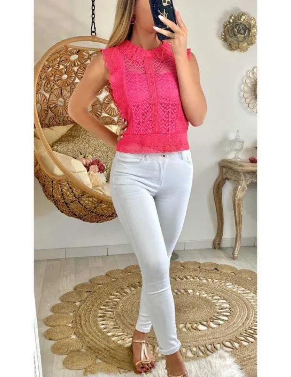 My Look Féminin Mon joli top fuchsia col Claudine "tout en broderie" Hot