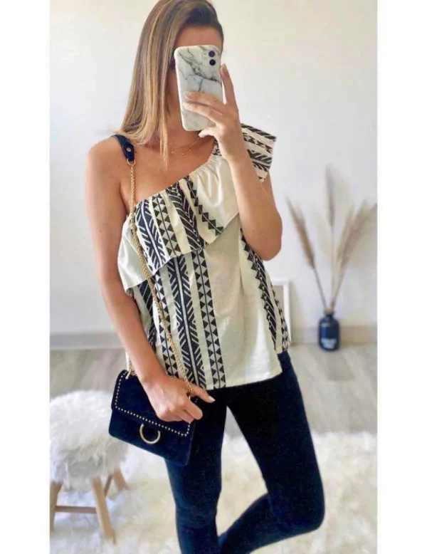 My Look Féminin Mon joli top one shoulder "black ethnie" Fashion