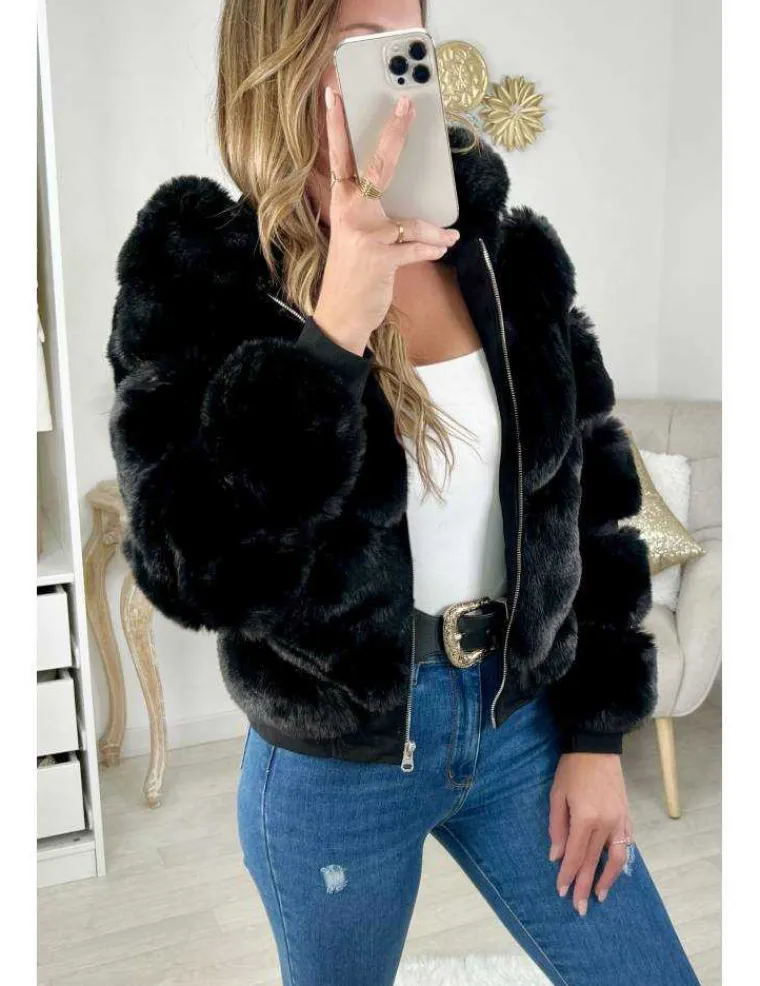 mon_manteau_court_noirqu_0.webp My Look Féminin * Mon manteau court noir" Hood & Fur" Discount