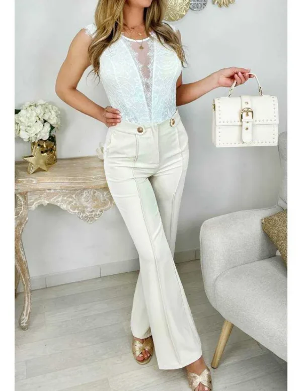 My Look Féminin Mon pantalon cream boutons dorés "so classic" Outlet
