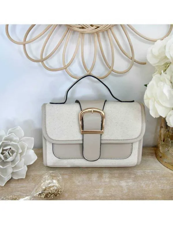 My Look Féminin Mon petit sac beige bi-matière "boucle gold" Best