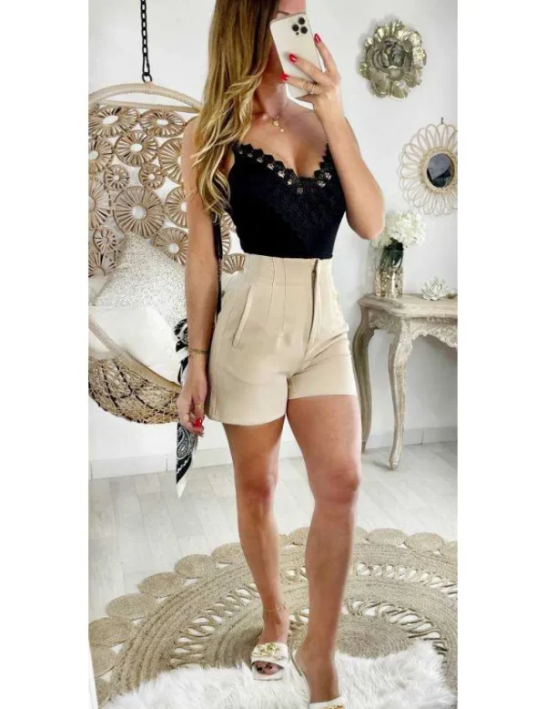 My Look Féminin Mon petit short beige zippé taille haute Discount