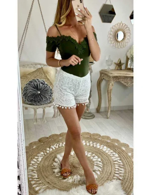 My Look Féminin Mon petit short blanc "dentelle et pompons" Discount