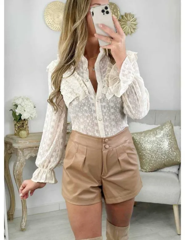 My Look Féminin Mon petit short style cuir caramel "basic" Best
