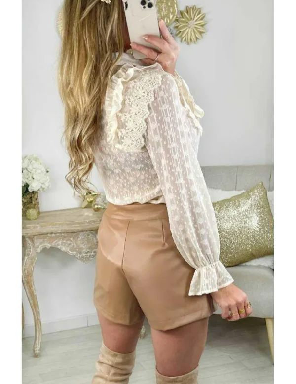 My Look Féminin Mon petit short style cuir caramel "basic" Best