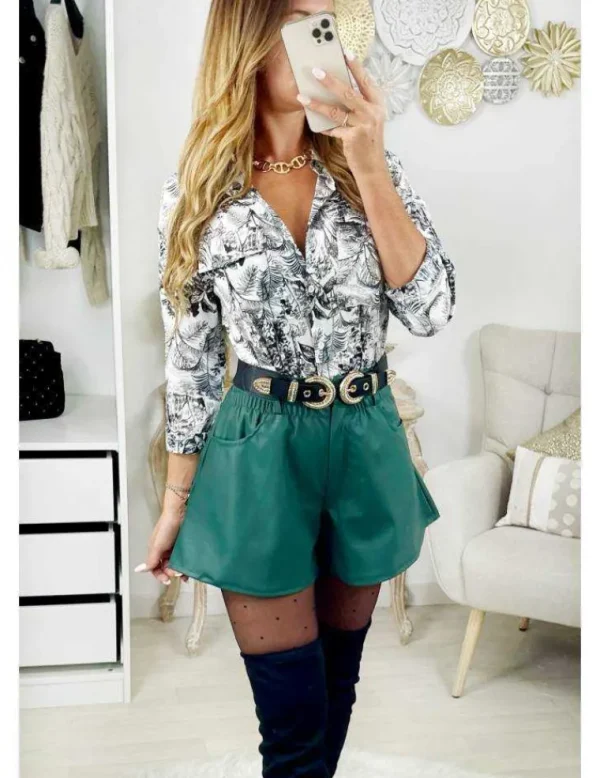 My Look Féminin Mon petit short vert émeraude style cuir Online