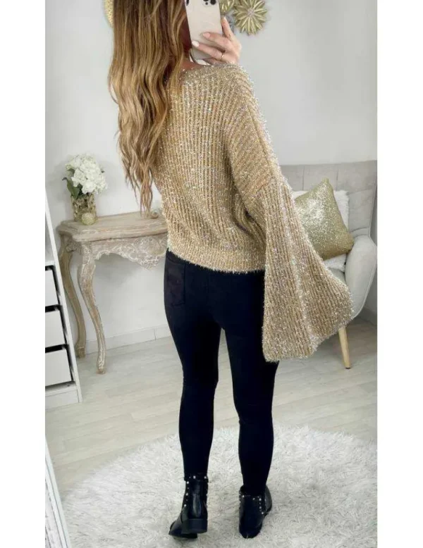My Look Féminin Mon pull caramel scintillant " manches ouvertes" Hot