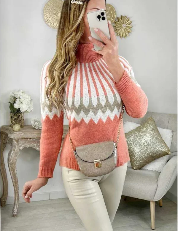 My Look Féminin Mon pull col cheminée " tricolore" Hot