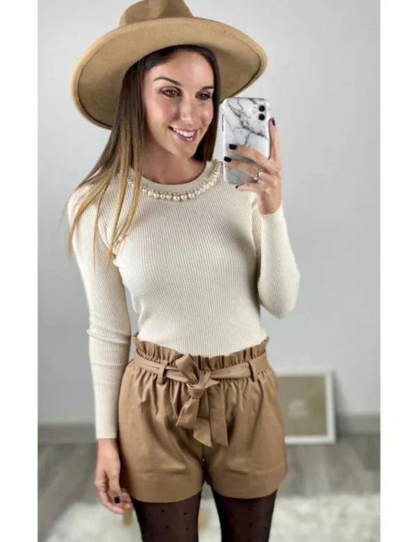 My Look Féminin Mon short basic camel style cuir et sa ceinture Online