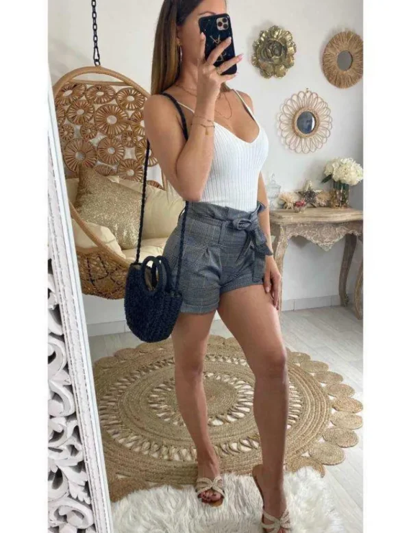My Look Féminin Mon short gris à carreaux taille haute Clearance