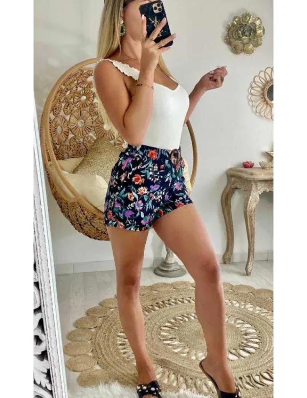 My Look Féminin Mon short noir fleuri taille haute Clearance