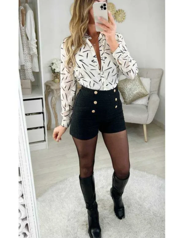 My Look Féminin Mon short " black tweed & boutons dorés" Clearance