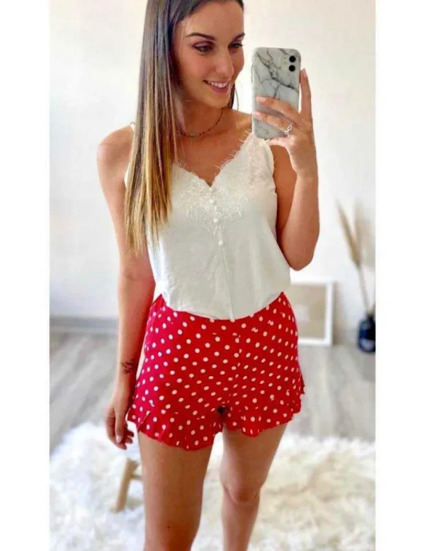 My Look Féminin Mon short rouge à pois et volants Outlet