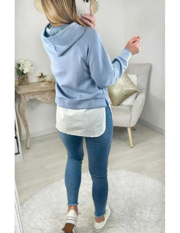 My Look Féminin Mon sweat bleu ciel effet deux pièces et chemisier Sale
