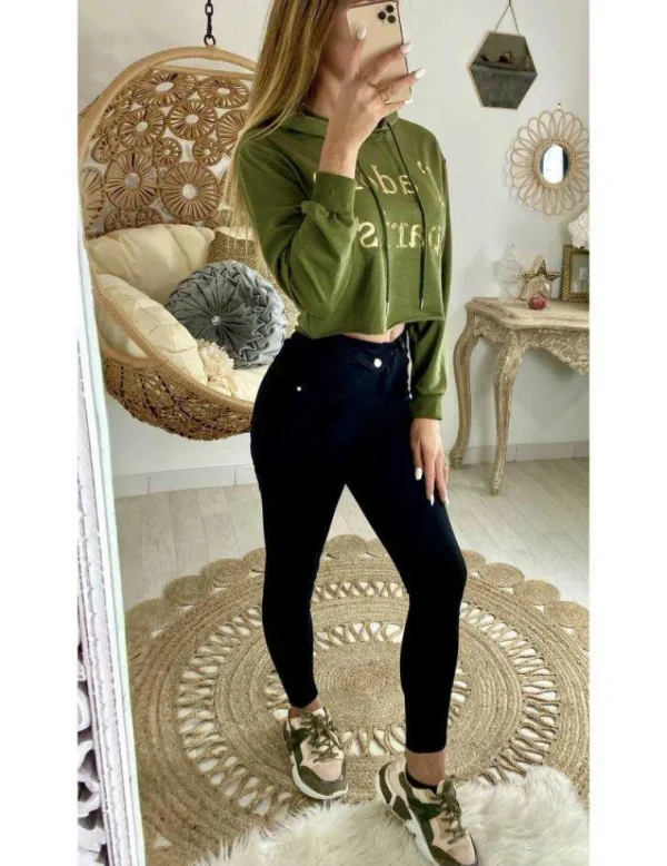 My Look Féminin Mon sweat kaki court "j'Adore paris" Clearance