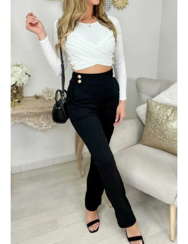 My Look Féminin Mon top blanc style lycra "buste croisé et boutons dorés" Clearance