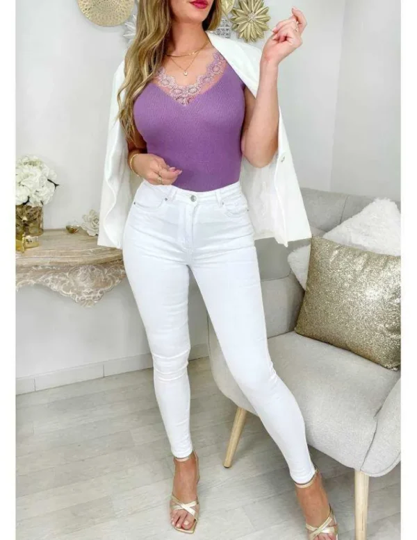 My Look Féminin Mon top en maille Lila " joli col dentelle" Outlet