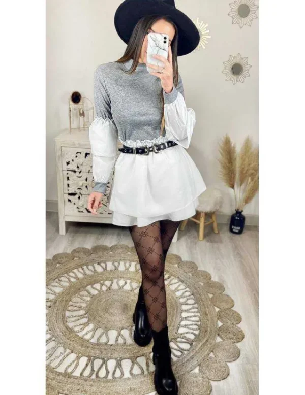 My Look Féminin Mon top gris côtelé effet 2 pièces New